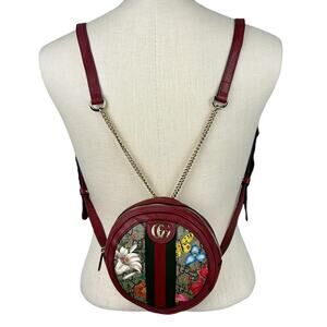 Guaranteed Authentic Gucci Red Ophidia Supreme GG Canvas Floral Round Backpack